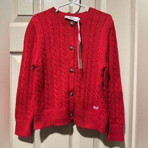 Vineyard Vines Girls Red Cable Knit Sweater Cardigan